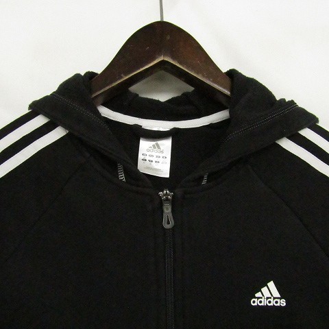 アディダス サイズ S 程度 フルジップ パーカー フーディー ストレッチ コットン 70 ポリ 30 ブラック adidas 古着 1JU1702_画像4