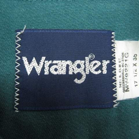 ラングラー サイズ 17 1/2×35 XL程度 ウエスタン シャツ 長袖 コットン グリーン Wrangler 古着 ビッグサイズ 1J2510_画像3