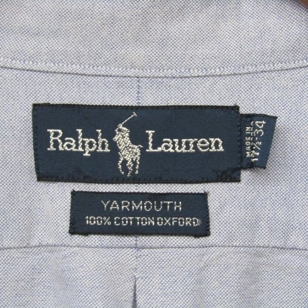 Ralph Lauren 17 1/2-34 XL 程度 サイズ 無地 BDシャツ 古着 ラルフローレン 長袖 ボタンダウン シャツ コットン ビッグサイズ 1A0964_画像2