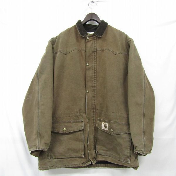 70s ★USA製★ サイズ L-R Carhartt ワーク ダック ジャケット カバーオール ミディアム丈 裏フリース カーハート 古着 ビンテージ 3N2615_画像1