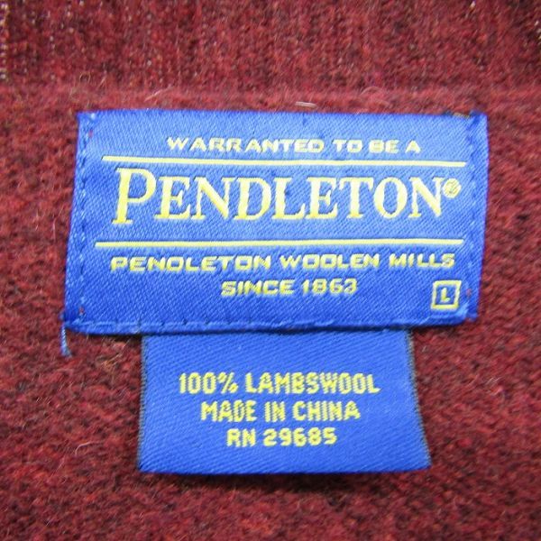 サイズ L PENDLETON ニット セーター ペンドルトン バーガンディ ネイティブ柄 古着 ビンテージ 3N2808_画像3