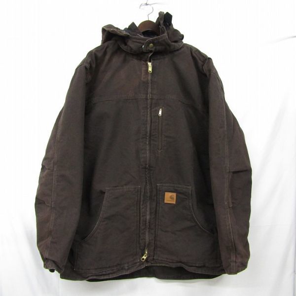 ビックサイズ XL TALL Carhartt 2way フード ワーク ダック ジャケット ボア フルジップ カーハート ブラウン 古着 ビンテージ 3N3001_画像1