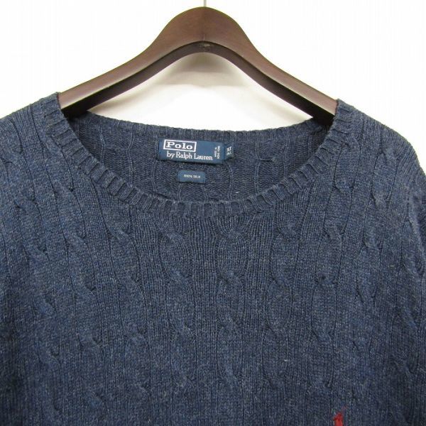 Polo ビックサイズ 3LT Ralph Lauren 長袖 ケーブル編み ニット セーター シルク ブルー ポロ ラルフローレン 古着 ビンテージ 3N3012_画像4