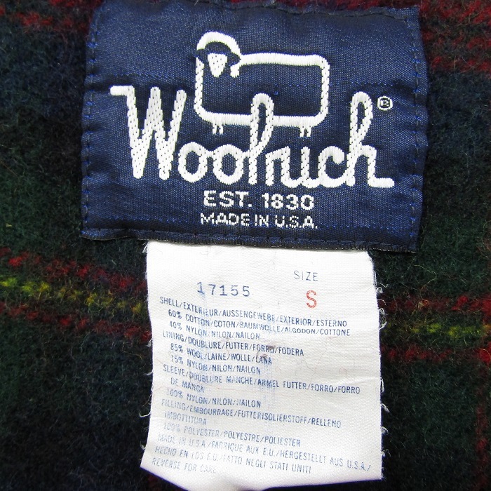 USA製 サイズ S Woolrich 裏地ネル フルジップ ブルゾン ジャケット ロクヨン クロス ネイビー ウールリッチ 古着 ビンテージ 3N1908_画像8