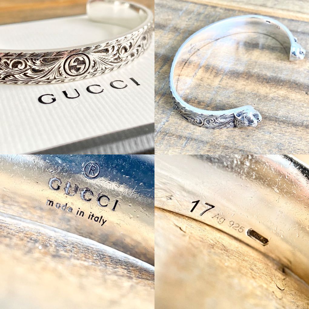 ☆希少美品☆ GUCCI グッチ バングル キャットヘッド ガーデン タイガー インターロッキングG 925シルバー 925SV 送料無料 ブレスレット 虎_画像7