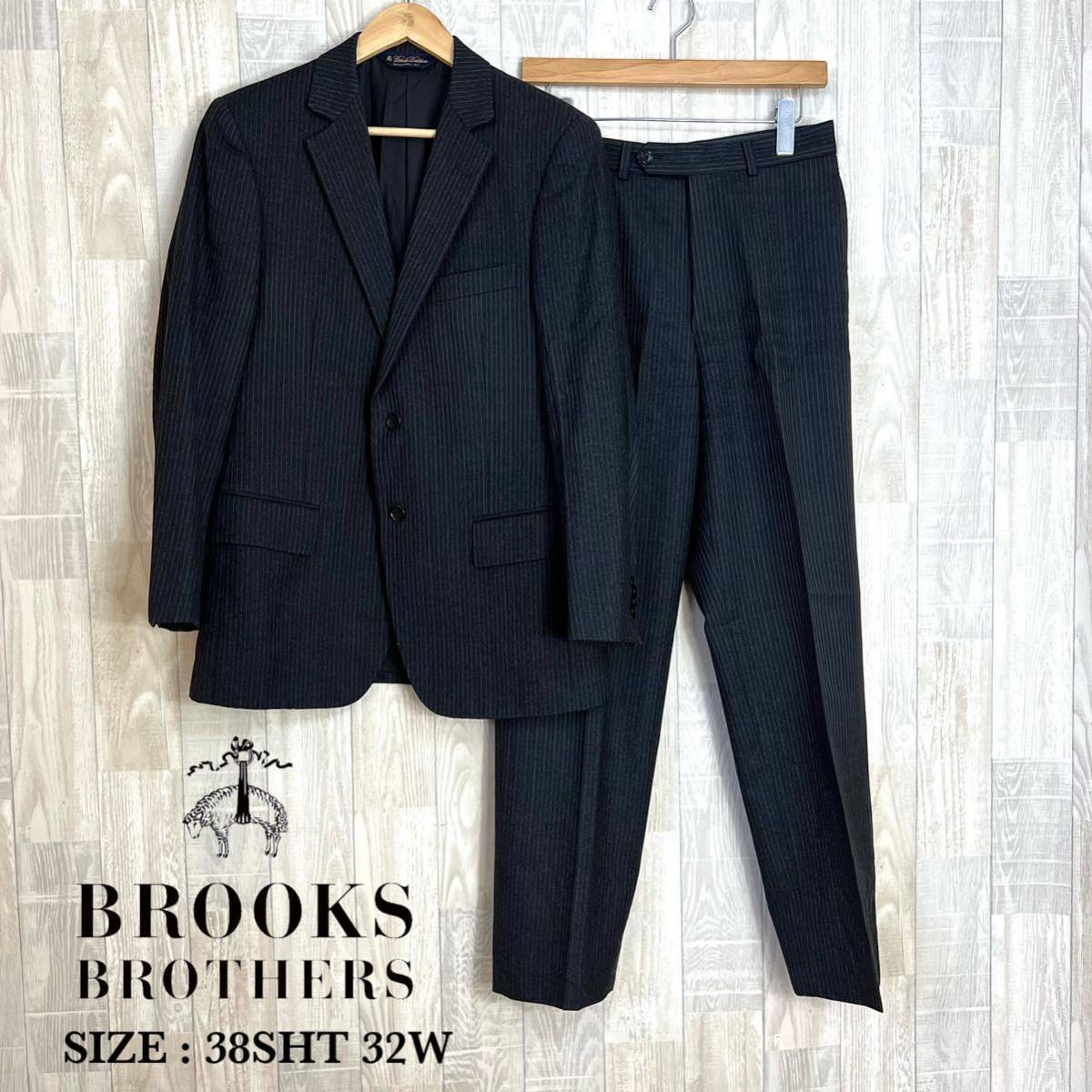 M3142−3143 Brooks Brothers ブルックスブラザーズ　スーツ　サイズ38SHT 32W チャコール　ストライプ　キッスボタン　Fitzgerald_画像1