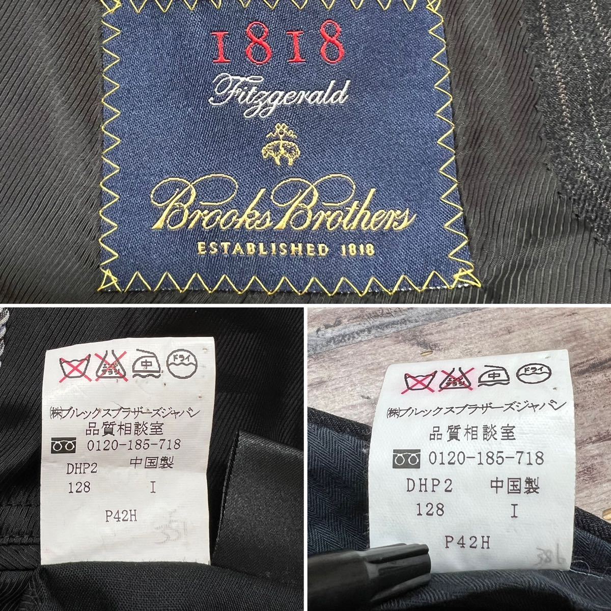 M3142−3143 Brooks Brothers ブルックスブラザーズ　スーツ　サイズ38SHT 32W チャコール　ストライプ　キッスボタン　Fitzgerald_画像2