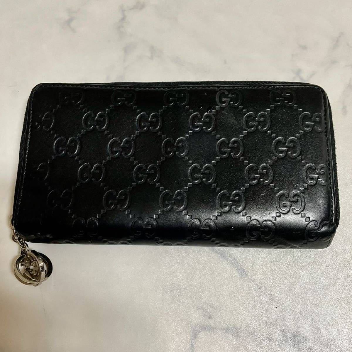 １円〜◎グッチGUCCI ◎長財布　ラウンドジップ　ウォレット　シマ　GG インターロッキング　チャーム　ブラック レザー メンズ レディース_画像2