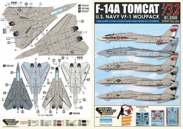 DXMデカール 81-3305 1/32 USN F-14A Tomcat VF-1 Wolfpackの画像4