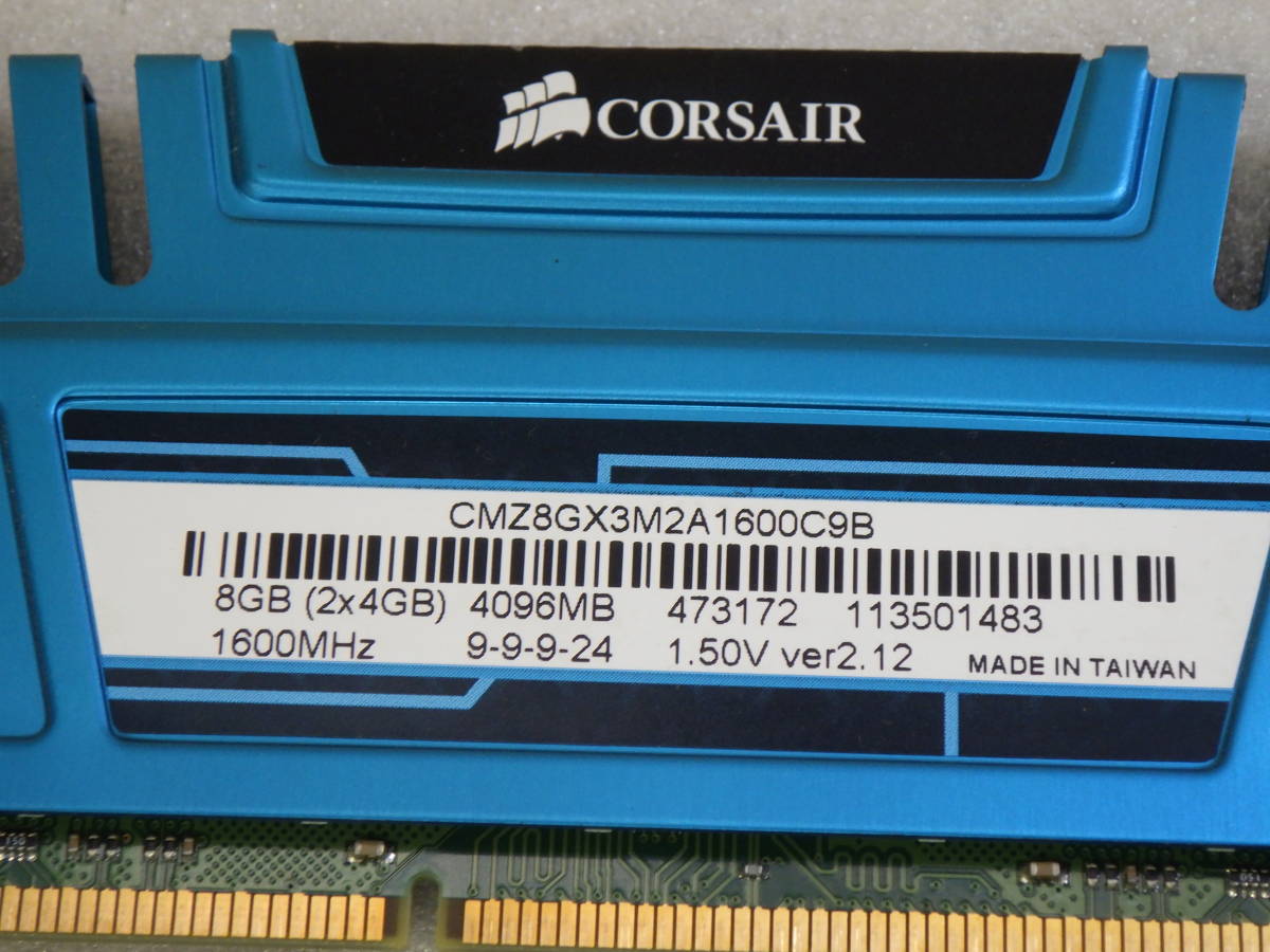 デスクトップ用 Corsair VENGEANCE CMZ8GX3M2A1600C9B PC3 8GB メモリ. (2x4GB) 4096MB 1600MHz 動作品保証#LV501873_画像2