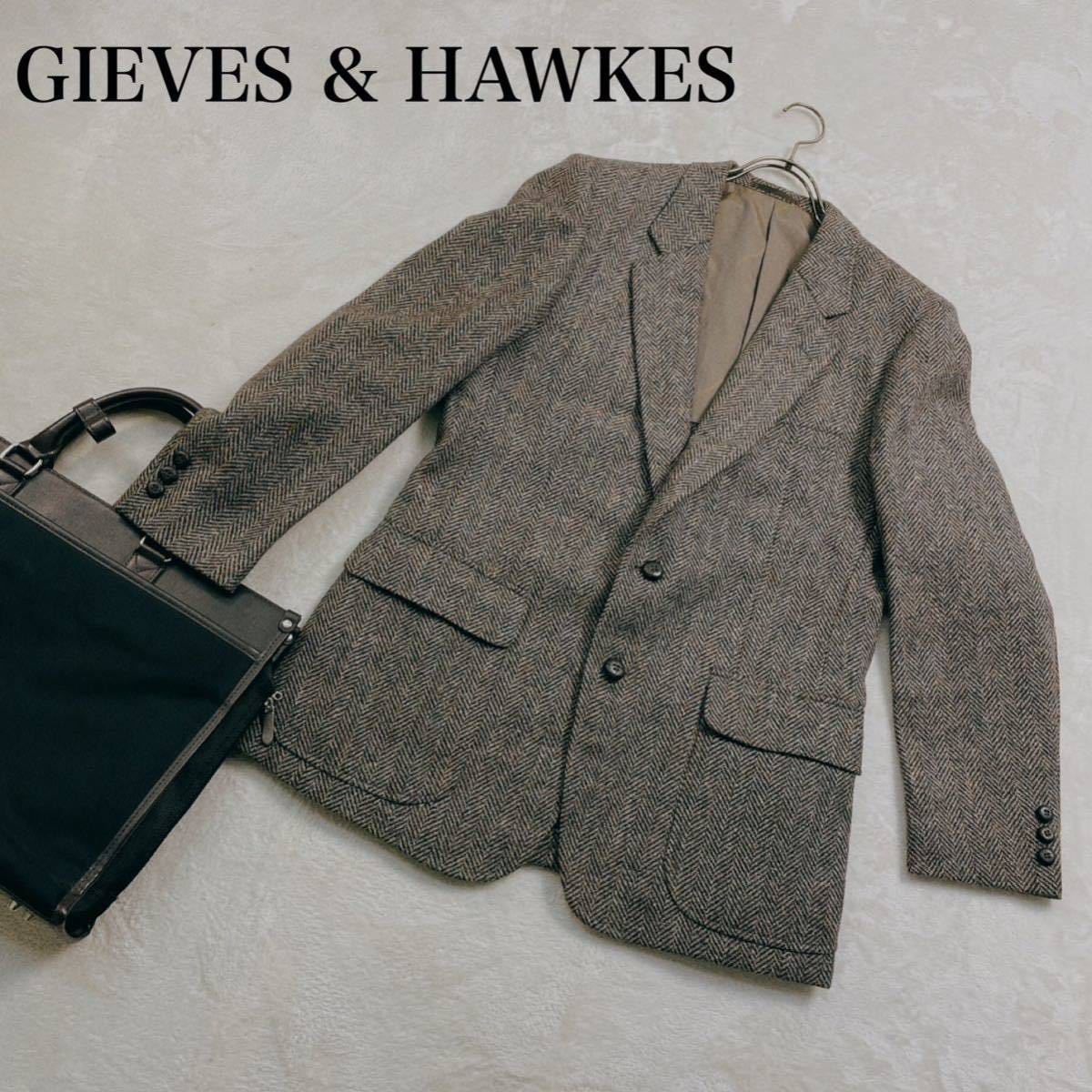 【美品】ギーブス&ホークス（GIEVES & HAWKES）イギリス製ツイード　テーラードジャケット　M-Lサイズ相当　ブラウン系 _画像1