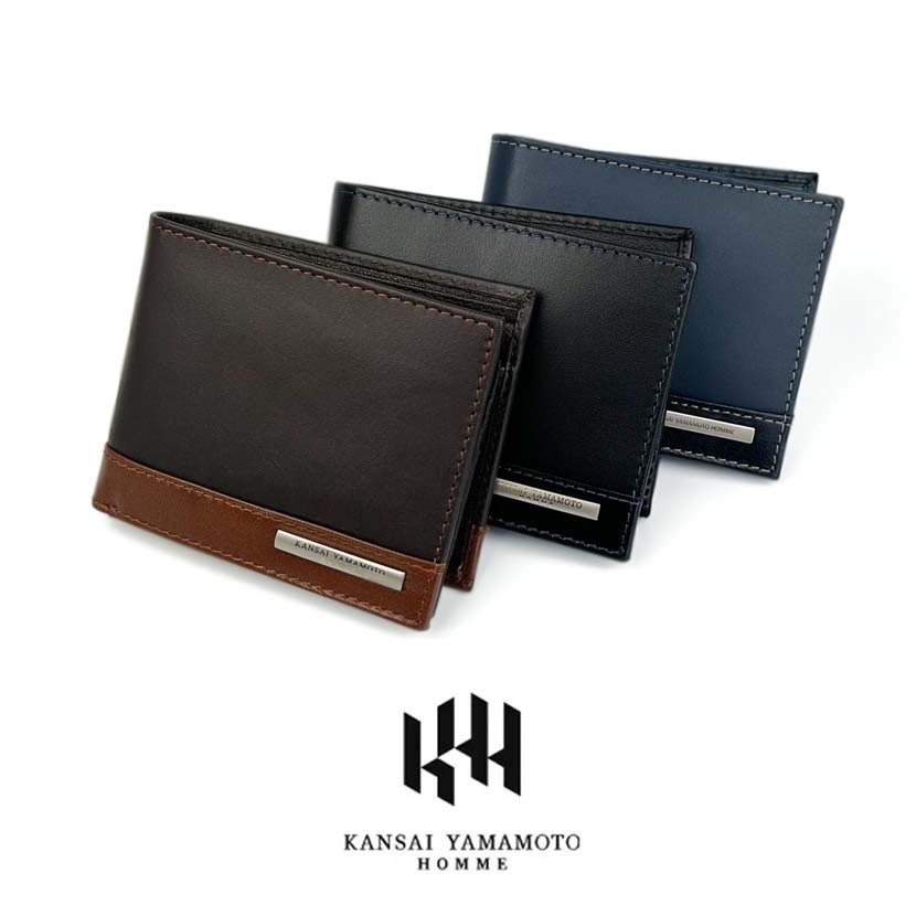 全3色 KANSAI YAMAMOTO（ヤマモト カンサイ）リアルレザー バイカラー 中ベロ付き 二つ折り財布 ウォレット_画像8