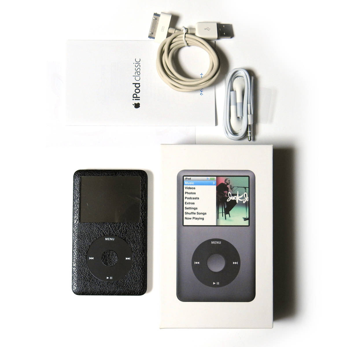  原文:■手渡しOK！■Apple■iPod classic■120GB レザーブラック 第6.5世代 MB565J/A 付属品有 レザー風保護シート貼付済■