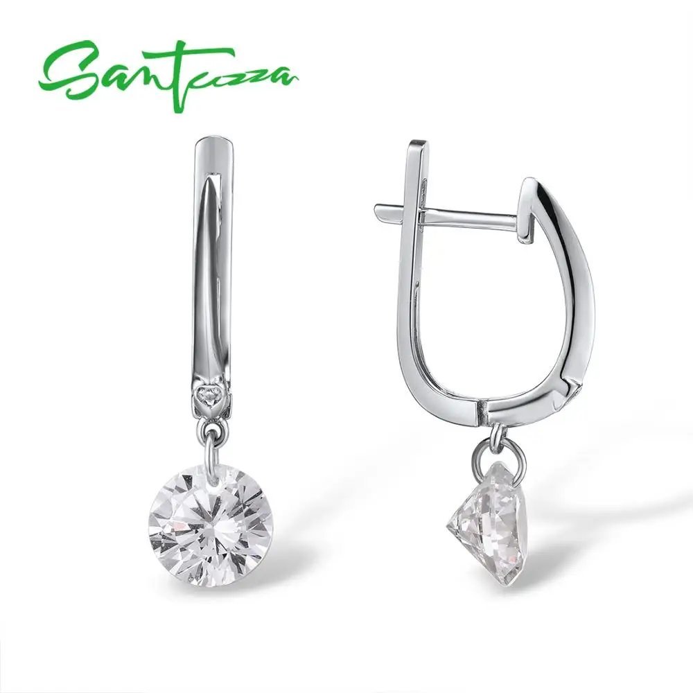  earrings white white zirconia silver Drop pick ring lady's 