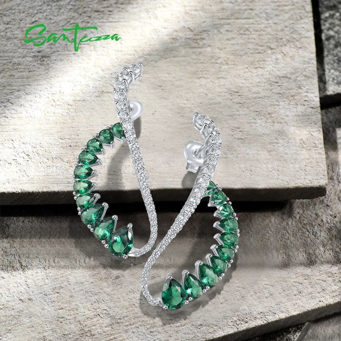  earrings white white green green silver ring swaying lady's 