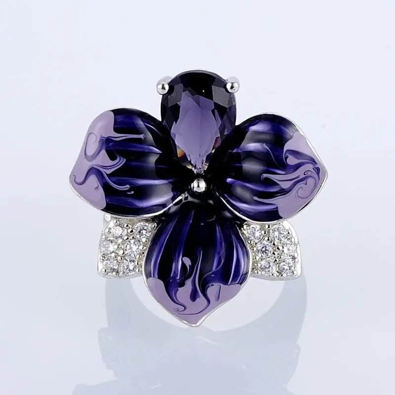  короткое колье серьги кольцо кольцо колье фиолетовый лиловый цветок цветок crystal серебряное кольцо женский 