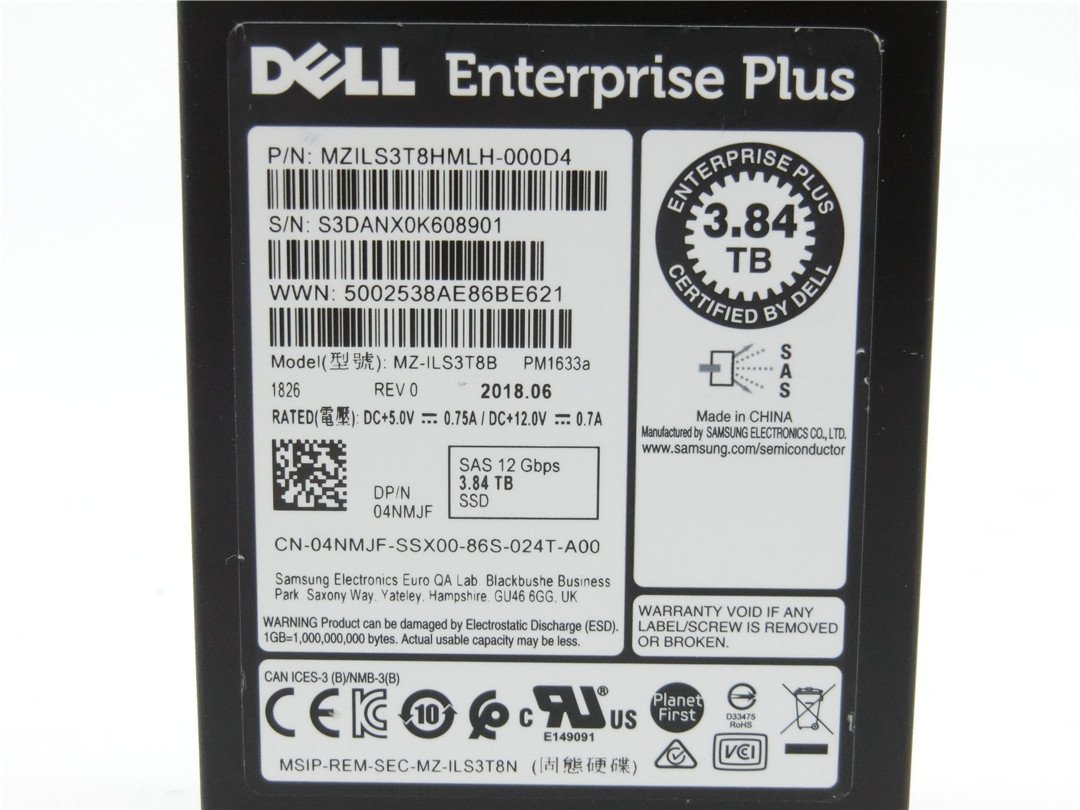 ☆Dell Enterprise Plus MZ-IlT3T8B 3.84TB　PM1633a　 SAS 12GB/s 送料無料　_画像5