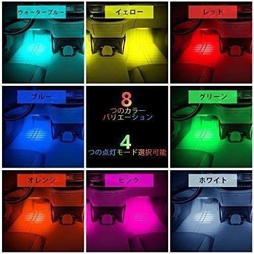 送料390円 車 テープライト LED USB シガーソケット 18LED×4本　72LED 車内装飾用 フットランプ リモコン フットライト フロアライト_画像2