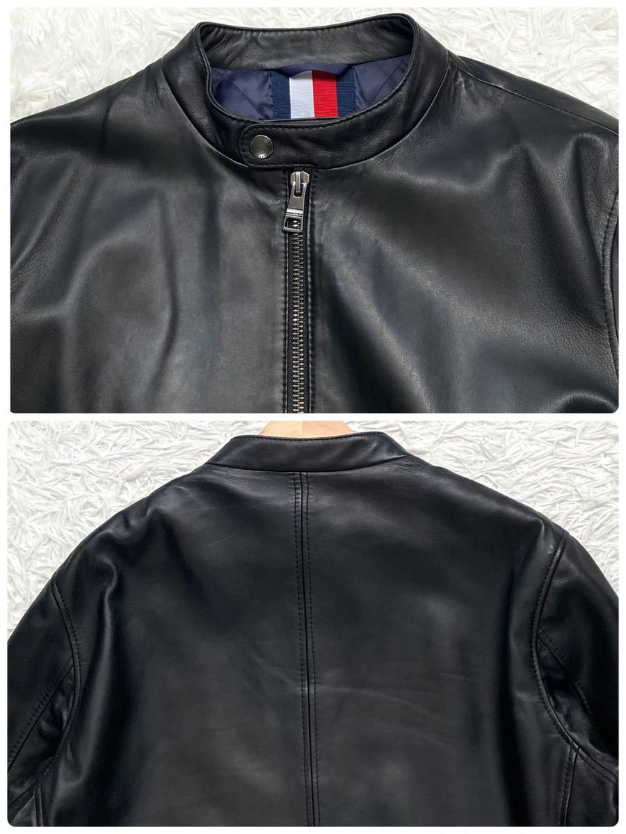 【極美品 現行 XL】Tommy Hilfiger ライダース ジャケット シングル ラムレザー 羊革 キルティング 中綿 トミー メンズ 黒 ブラック 柔らか_画像4