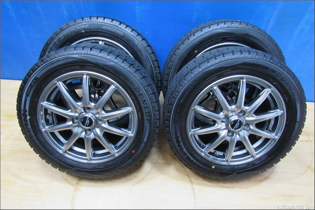 ★★5547★★ダンロップ 185/60R15 スタッドレス 2021年 タイヤ★MID 15×5 1/2J・ET 50・穴 4・PCD 100 社外アルミホイール4本セット★★_画像1