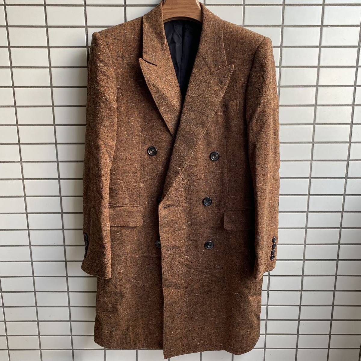 ジョンローレンス サリバン JOHN LAWRENCE SULLIVAN ウール100％ チェスターコート　johnstons ツイード生地　メンズ　ダブルブレスト