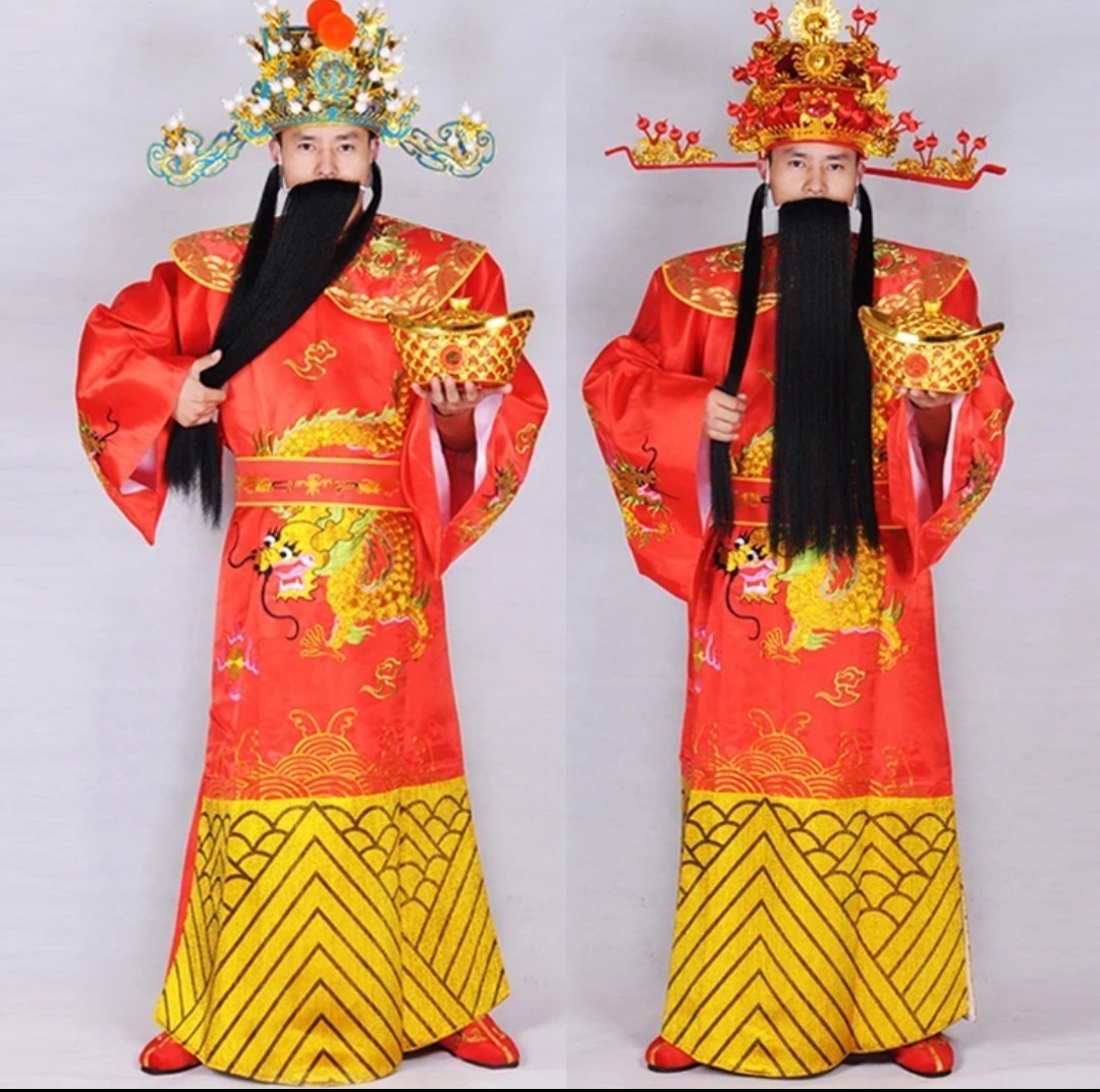 【送料無料】Top Chinese Cai Shen Money God Costume Costumes and Cai Shen Ye Hat