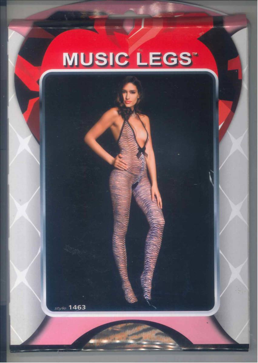 MUSICLEGS　1463　オレンジ/黒 タイガー柄 Ｖネックホルタートップ クロッチレス ボディストッキング_画像2