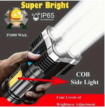 L-3 新品！送料無料！軽量！超明るい！軍用　4灯式　LED　懐中電灯　USB充電　遠くまで照らせる_画像3