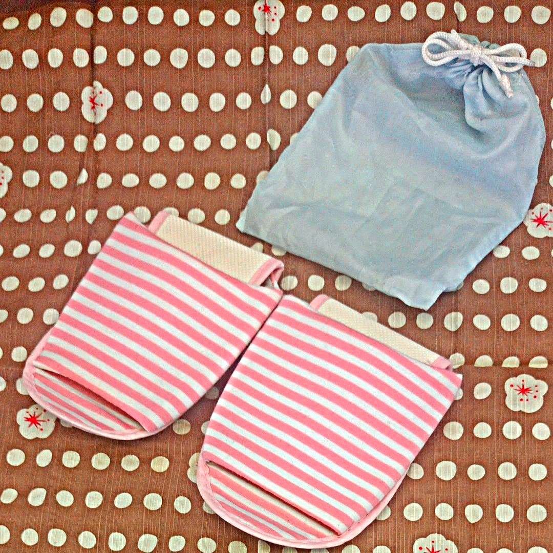 洗える携帯スリッパ 収納袋付き ピンクストライプ 