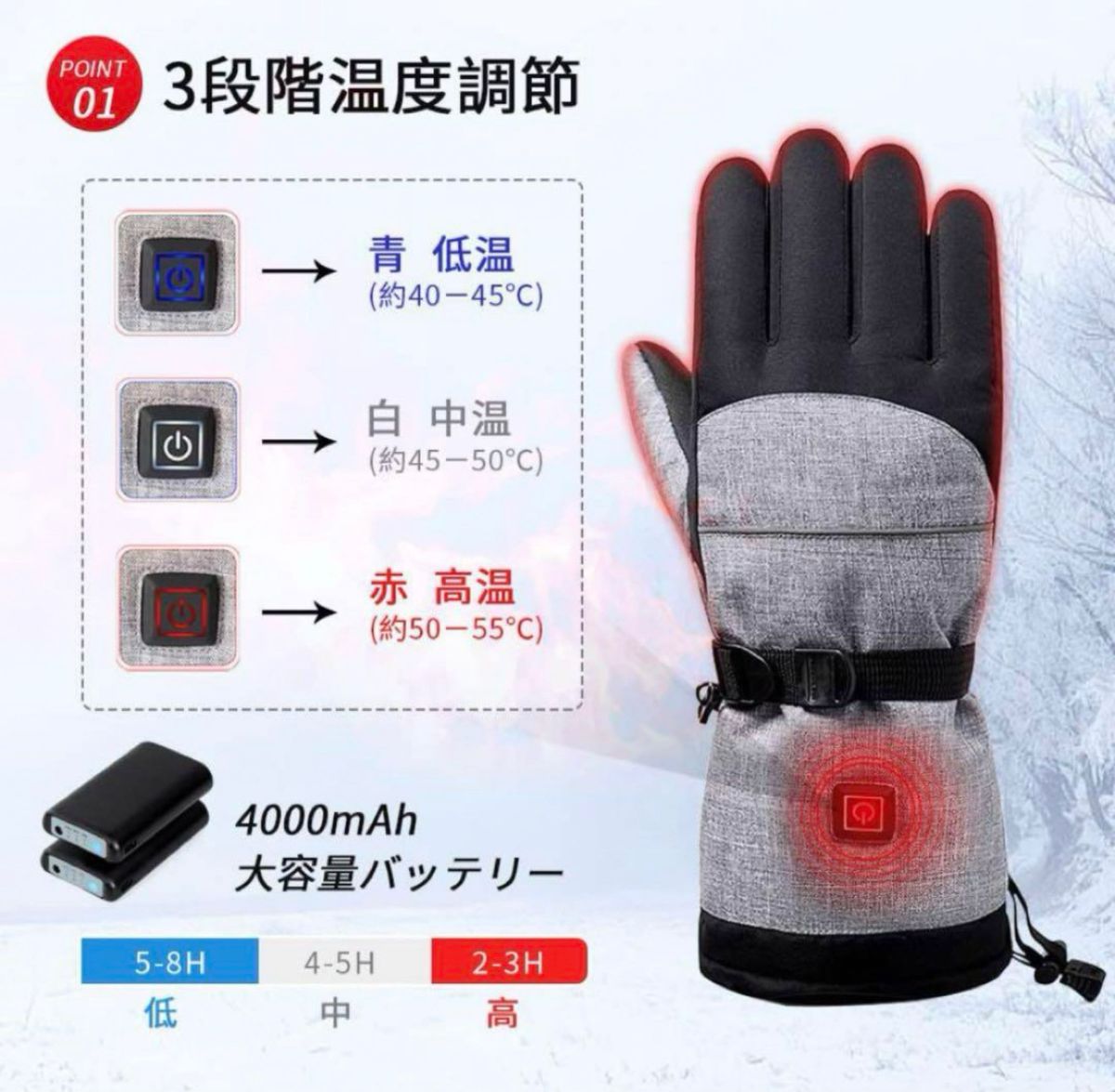 【新品】電熱グローブ 防水防寒 充電バッテリー 用防寒手袋 ツーリング スキー