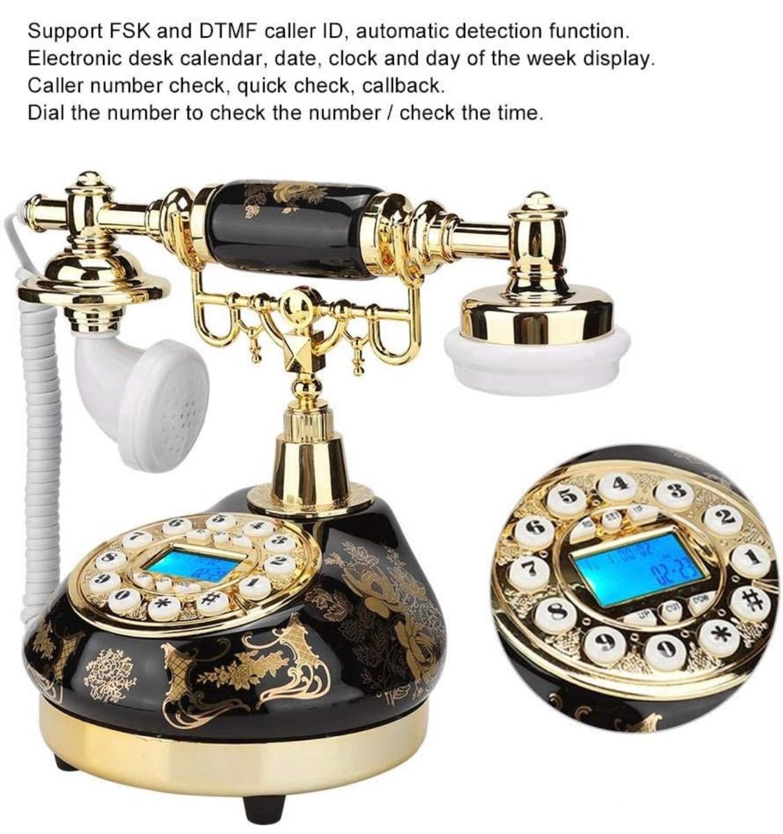 [ breaking the seal only ]Y miko* retro Vintage telephone, former times while. MS-9107 ceramic black Gold floral print antique telephone house. equipment ornament desk telephone 