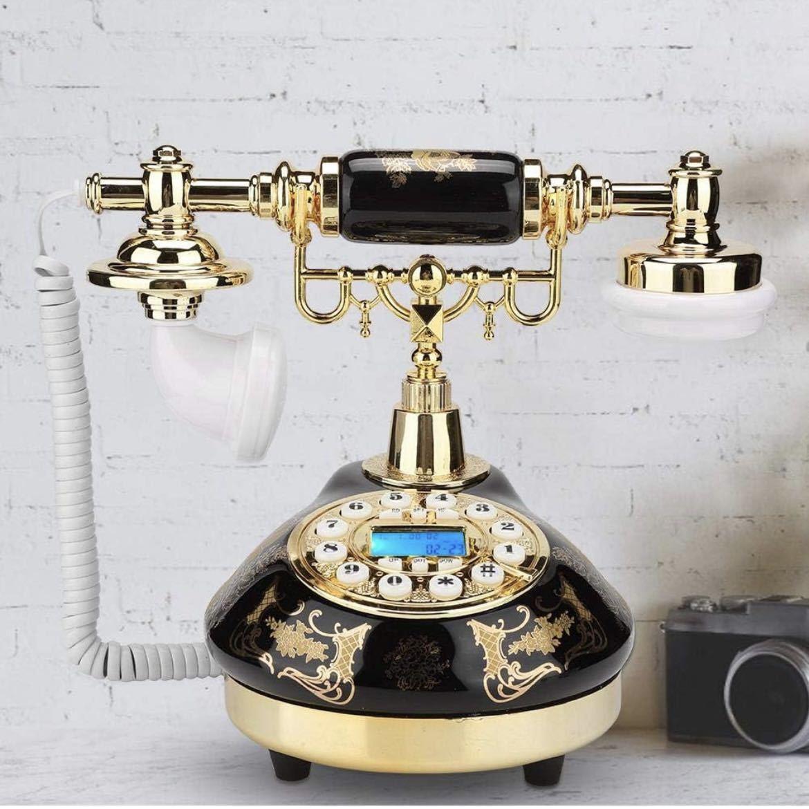 [ breaking the seal only ]Y miko* retro Vintage telephone, former times while. MS-9107 ceramic black Gold floral print antique telephone house. equipment ornament desk telephone 