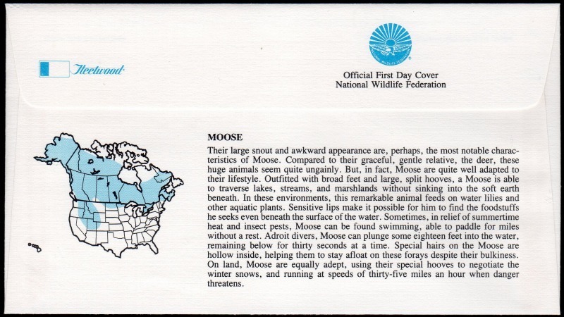 アメリカ 1987年 アメリカの野生生物(メイン州)/ヘラジカFDCカバー(1636)_画像2