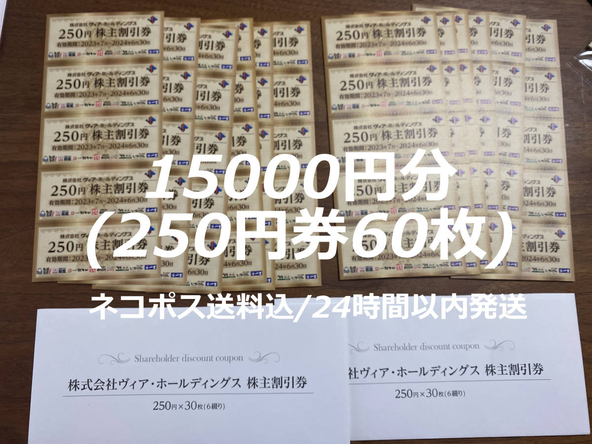 15000円分(250円券60枚) ヴィア ホールディングス 株主優待 パステル イタリアーナ 松木 ステーキ ヴィアグループ 株主優待券 即決_画像1