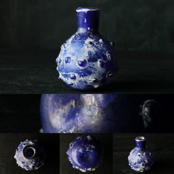  原文:【茶人】1～5世紀「ローマンガラスフラスコ瓶」花入 発掘出土品 w7 x d7 x h9cm