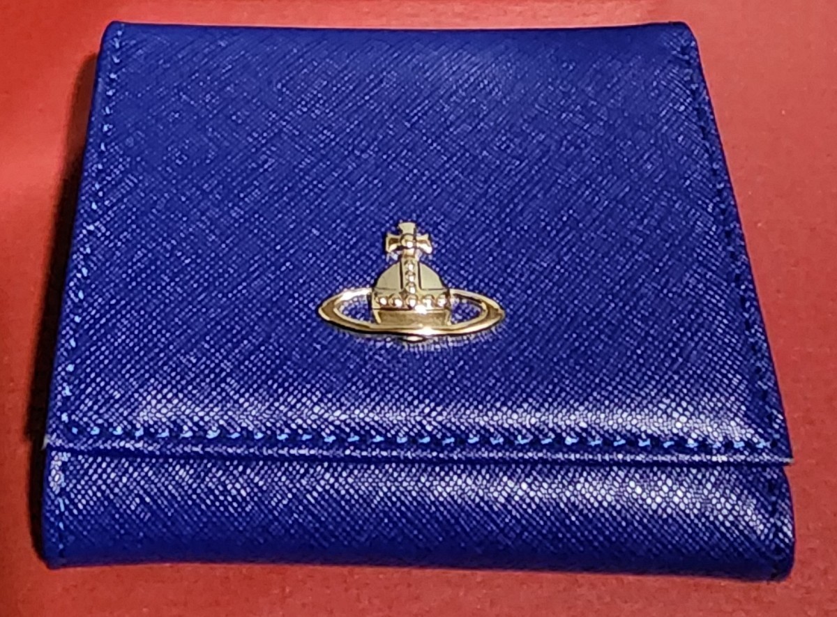 【美品】Vivienne Westwood 三つ折り財布 がま口 ブルー　ヴィヴィアンウエストウッド オーブ【箱付き】_画像1