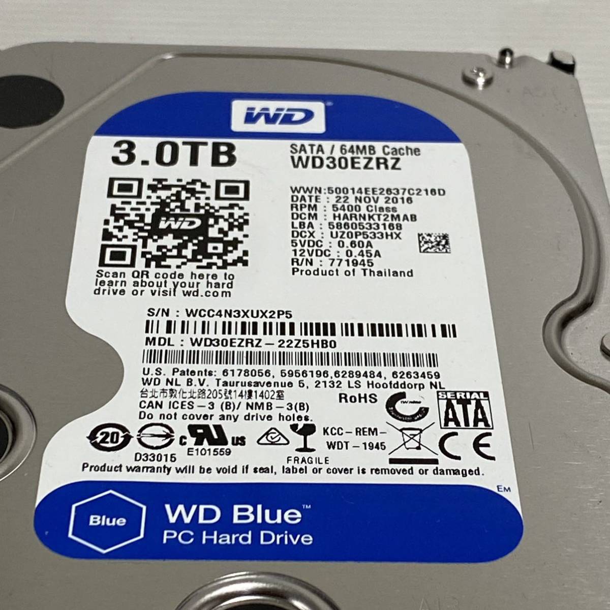 WD Blue 3.5インチ内蔵HDD 3TB 3000GB WD30EZRZ Western Digital ハードディスク 現状品_画像6