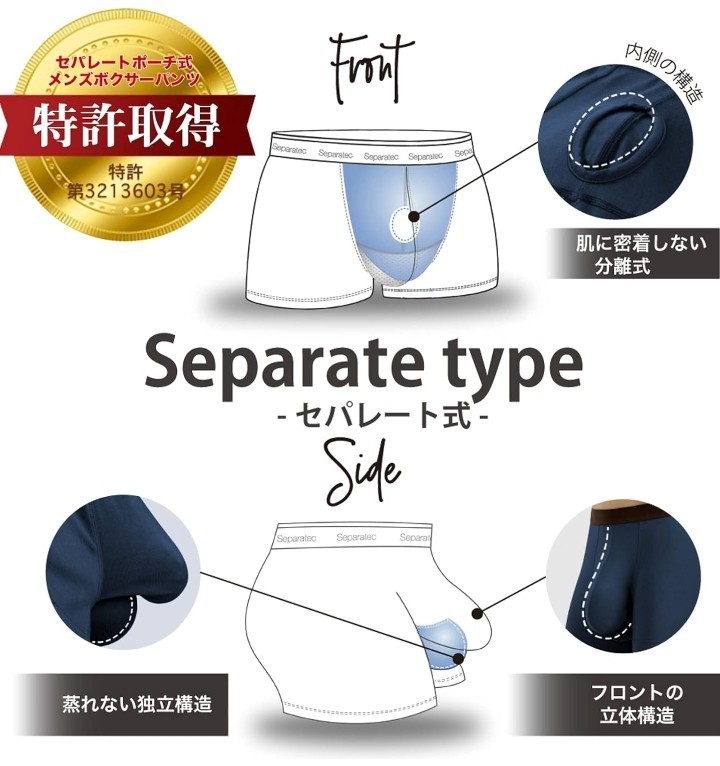 【新品】SEPARATEC●セパレート・ボクサーパンツ● 蒸れない竹繊維 陰嚢分離型 前開き 通気性 速乾素材102T●XXL3色●4980円●アマゾン以下の画像3