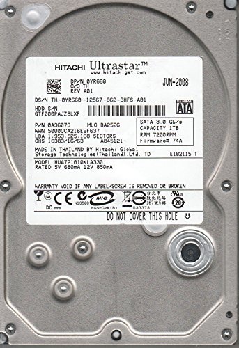 【中古】hua721010kla330、PN 0?a36073、MLC ba2526、Hitachi 1tb SATA 3.5ハードドライブ_画像1