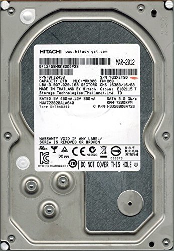 【中古】Hitachi hua723020ala640?P/N : 0?F12458?MLC : mrk800?2tb_画像1