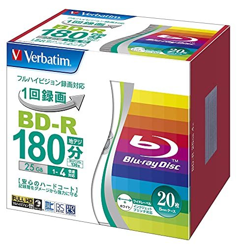 【中古】バーベイタムジャパン(Verbatim Japan) 1回録画用 ブルーレイディスク BD-R 25GB 20枚 ホワイトプリンタブル 片面1層 1-4倍速 VBR1_画像1