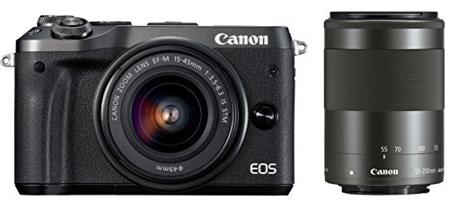 【中古】Canon ミラーレス一眼カメラ EOS M6 ダブルズームキット(ブラック) EF-M15-45mm/EF-M55-200mm 付属 EOSM6BK-WZK_画像1