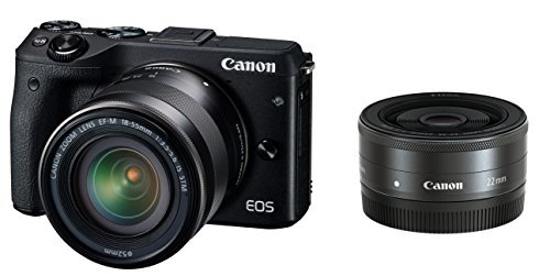 【中古】Canon ミラーレス一眼カメラ EOS M3 ダブルレンズキット(ブラック) EF-M18-55mm F3.5-5.6 IS STM EF-M22mm F2 STM 付属 EOSM3BK-WL_画像1