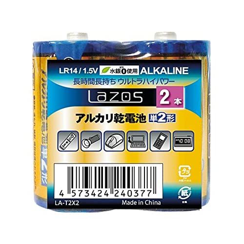 【中古】LAZOS 単2アルカリ乾電池12本セット(2本入×6パック) B-LA-T2X2_画像1