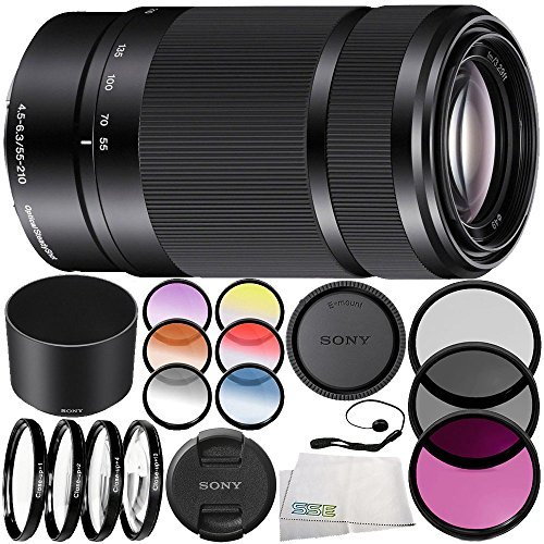 【中古】Sony E 55-210mm f/4.5-6.3 OSSレンズ(ブラック) 10PCアクセサリーバンドル - 3PCフィルターキット (UV + CPL + FLD) + 4PCマクロ_画像1