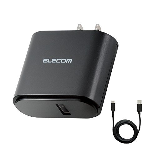 【中古】エレコム 充電器 ACアダプター USB Type C ケーブル同梱 折畳式プラグ USBポート×1 (2.4A出力) 1.5m ブラック_画像1