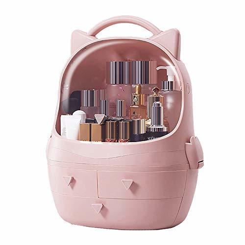 【中古】化粧箱コスメボックス 透明なふた付きの女の子の創造的なピンクの化粧収納ボックス、引き出し付きの大容量の美容化粧箱、猫の耳の_画像1