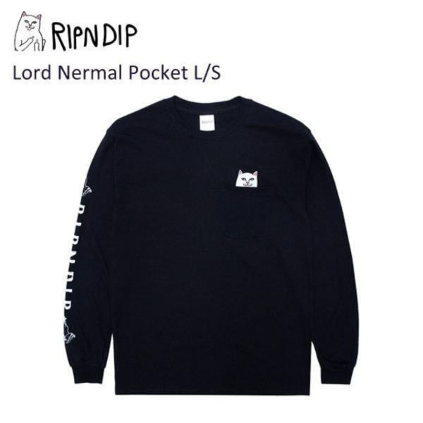 リップンディップ RIPNDIP Lord Nermal Pocket Long Sleeve ブラック　メンズ 長袖 Tシャツ ロンT　Sサイズ