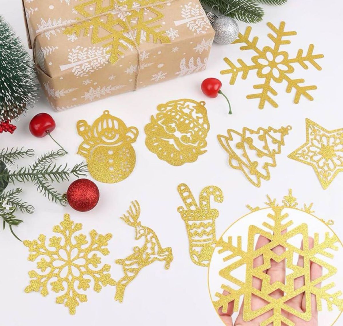 LOKIPA クリスマス 飾り付けセット クリスマス オーナメント デコレーション 装飾品 スノーフレーク 雪の結晶 ゴールド