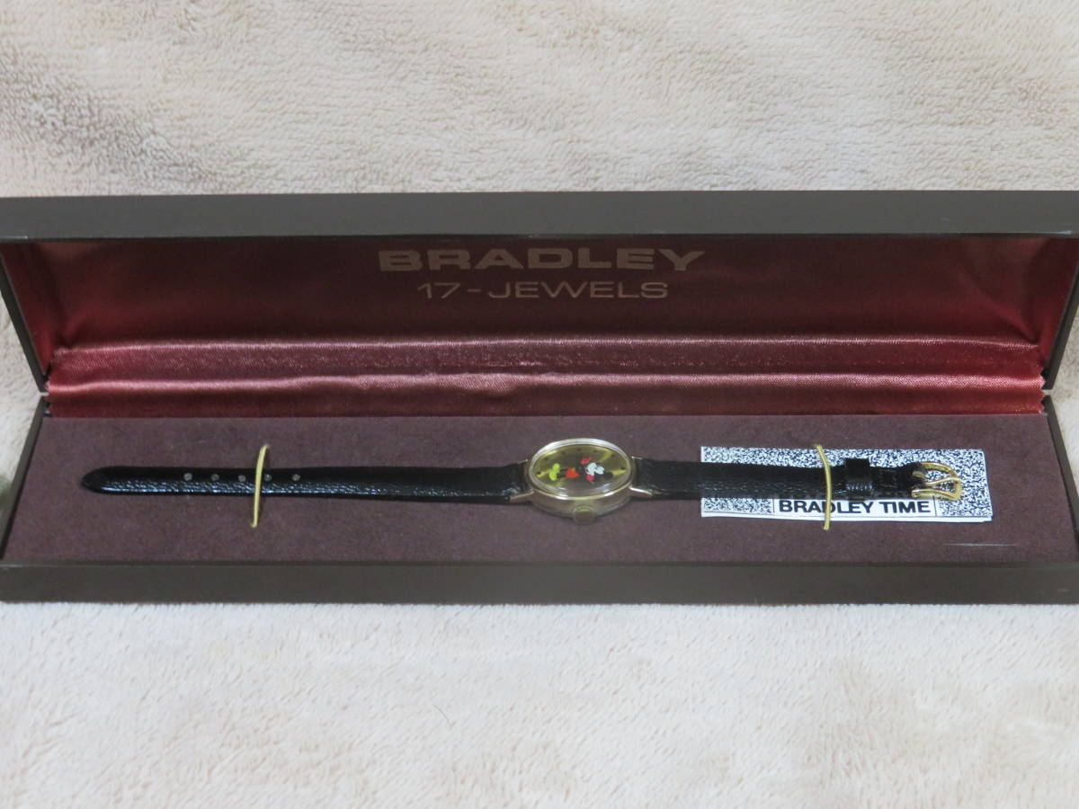 未使用　超美品　BRADLEY 17石　ミッキーマウス　腕時計　実働　ケース　取説　当時の外箱付属　デッドストック_画像2